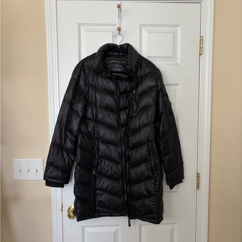 ANDREW MARC Women's Lightweight Black Puffer Jacket, Size Medium